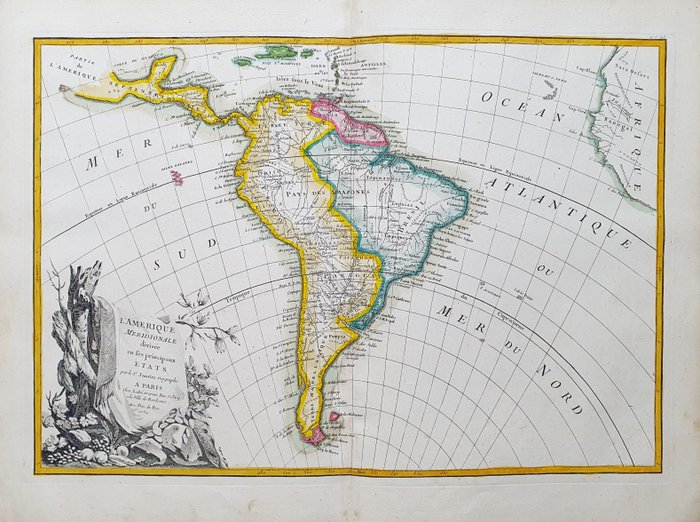 America - Sydamerika / Colombia / Argentina / Sydamerika / Brasilien / Guyana / Chile / Peru; G. Rizzi Zannoni / Janvier / Lattre - L'Amerique Meridionale divisee en ses principaux Etats - 1761-1780