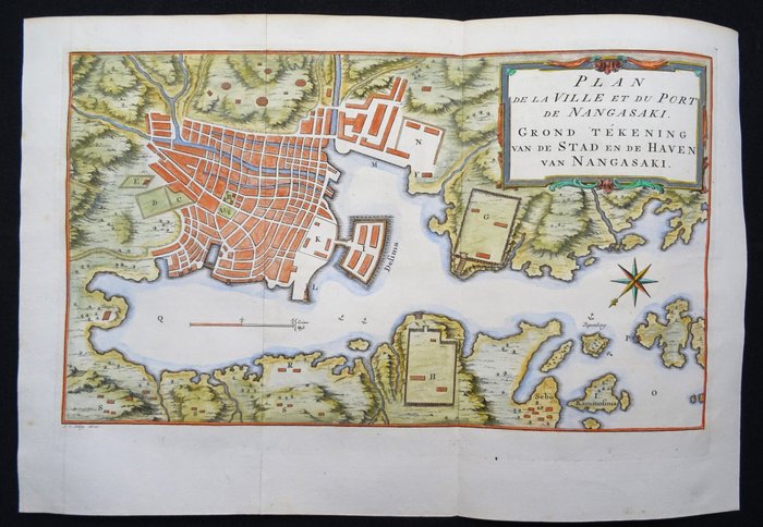 Asien - Japan / Nagasaki / VOC handelspost Deshima; Bellin / Van der Schley / De Hondt - Plan de la Ville et du Port de Nangasaki - 1751-1760