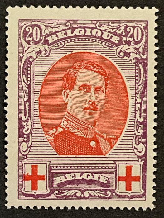 Belgien 1914/1915 - Røde Kors udgave - Albert I - 20c Violet - Variety "Torsade / Twisted Epaulet" - POSTFRIS - OPBP 134-V1