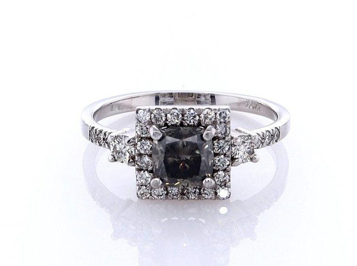 Ring - 14 karat Hvidguld -  1.15ct. tw. Diamant (Naturfarvet) - Diamant