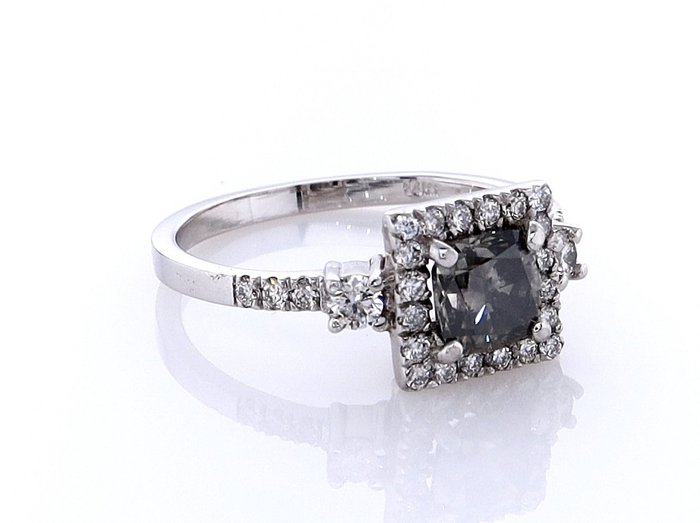 Ring - 14 karat Hvidguld -  1.15ct. tw. Diamant (Naturfarvet) - Diamant