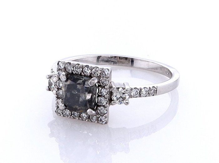 Ring - 14 karat Hvidguld -  1.15ct. tw. Diamant (Naturfarvet) - Diamant