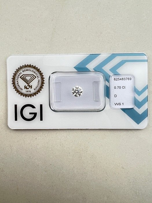 1 pcs Diamant  (Natur)  - 0.70 ct - Rund - D (farveløs) - VVS1 - International Gemological Institute (IGI)