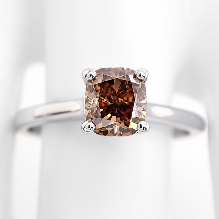 Ring - 14 karat Hvidguld -  102ct tw Orange Diamant (Naturfarvet) - *GRATIS FRAGT*