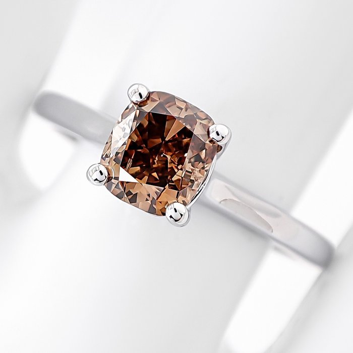 Ring - 14 karat Hvidguld -  102ct tw Orange Diamant (Naturfarvet) - *GRATIS FRAGT*