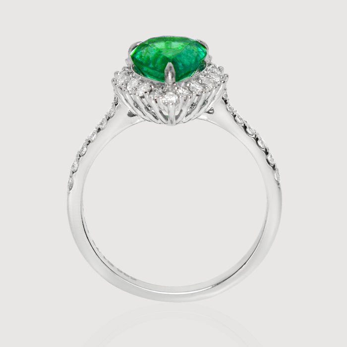 Ingen mindstepris - Ring - 14 karat Hvidguld -  2.22ct. tw. Smaragd - Diamant - IGI 1,73 ct Zambia Grøn