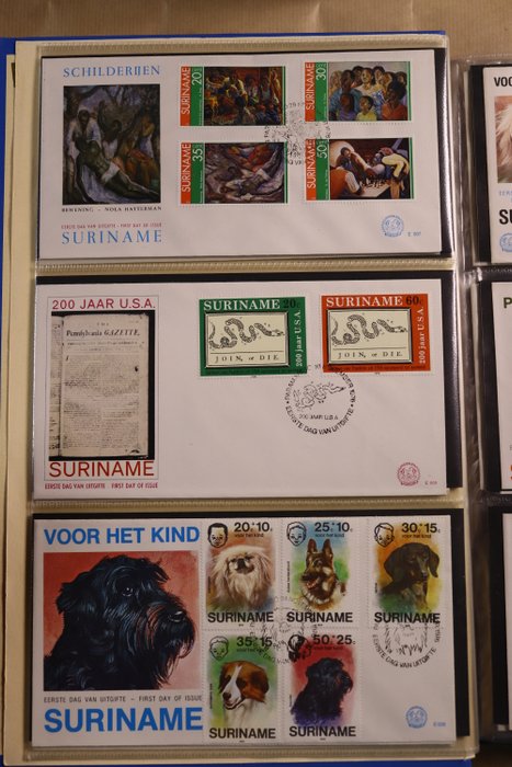 Republikken Surinam 1975/2007 - Næsten komplet samling af FDC'er i 3 Importa PSIII albums