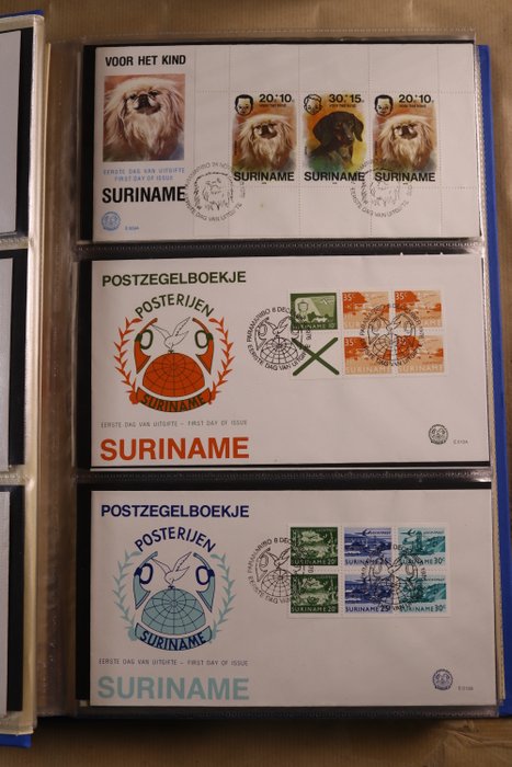 Republikken Surinam 1975/2007 - Næsten komplet samling af FDC'er i 3 Importa PSIII albums