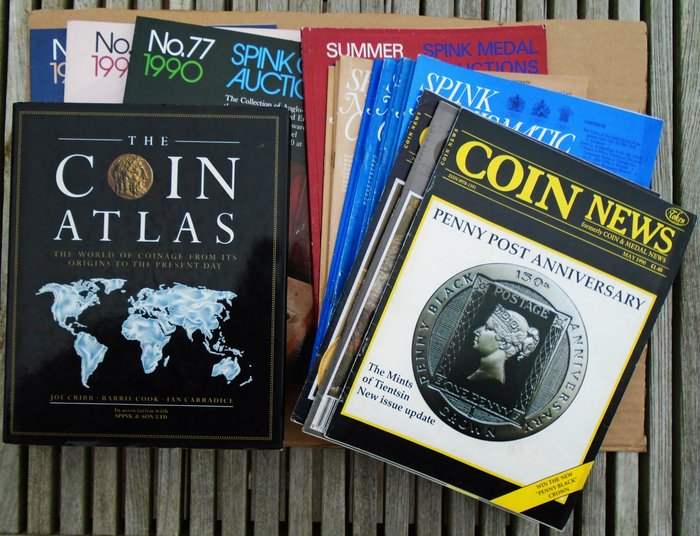 Accesories. The Coin Atlas, 16 Coin Magazines  4 Auction catalogs +  2 additional titles - 1990-1992