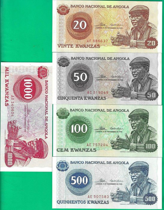 Angola. - 20, 50, 100, 500, 1000 Kwanzas 1976 - Pick 109, 110, 111, 112, 113  (Ingen mindstepris)