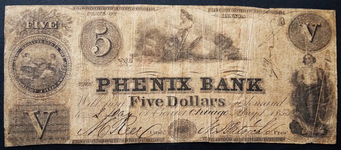 Förenta staterna - Obsolete Currency - 5 Dollars 1853 - Phenix Bank  (Ingen mindstepris)