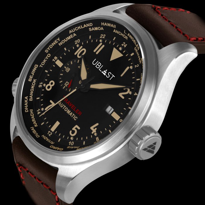 Ublast - " NO RESERVE PRICE " Traveler - REF.UBTR47BN/RD - Ingen mindstepris - Genuine Leather Straps - Mænd - Ny