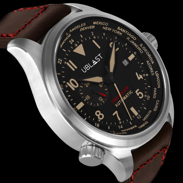 Ublast - " NO RESERVE PRICE " Traveler - REF.UBTR47BN/RD - Ingen mindstepris - Genuine Leather Straps - Mænd - Ny