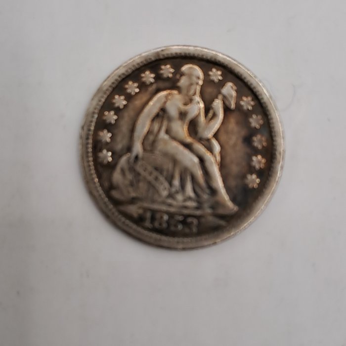 Förenta staterna. Liberty Seated Dime 1853 Type 4, Stars Obverse, Arrows at Date  (Ingen mindstepris)