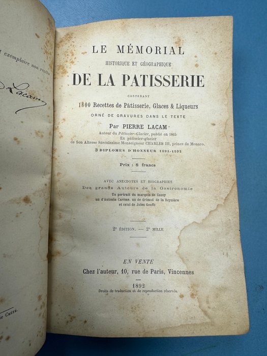 Pierre Lacam - Le Mémorial de la pâtisserie - 1892