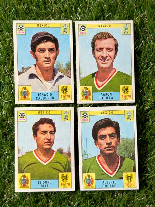 1970 Panini Mexico 70 World Cup Mexico - Calderon, Diaz, Padilla, Onofre (Bisvalida) - 4 Card - Glimrende (EX)