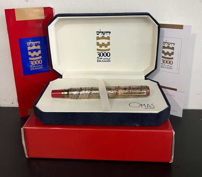 Omas - Extra - Special Edition - "Jerusalem 3000" - Solid Silver 925  Gold Plated - Aparo OURO 18K (750) - - Fyldepen