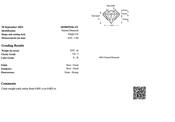 Ingen mindstepris - 1 pcs Diamant  (Natur)  - 0.92 ct - Rund - E, H - I3, VS1 - Gem Report Antwerp (GRA) - Rund enkelt snit