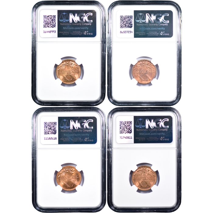 Portugal. Republic. 4 Moedas - XX Centavos 1942, 1943, 1945  1949 - NGC - MS 63-65