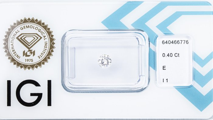 Ingen mindstepris - 1 pcs Diamant  (Natur)  - 0.40 ct - Rund - I1 - International Gemological Institute (IGI) - Farveklasse: E