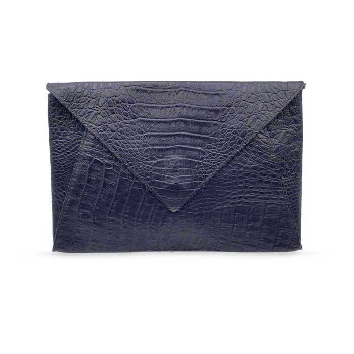 Fendi - Vintage Black Embossed Portfolio Envelope Clutch Bag with Strap - Skuldertaske