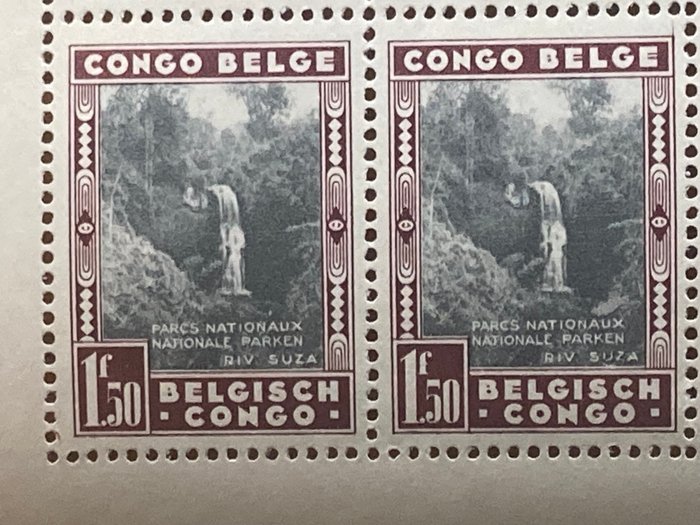 Belgisk Congo 1938 - Komplet ark med 100 'Nationalparker': værdi af 15F - OBP/COB 199 met 199-V (meertje)