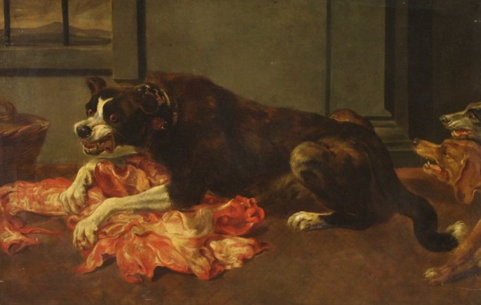 Pieter Boel (1622–1674), Attributed to - Natura morta con cani - XL format