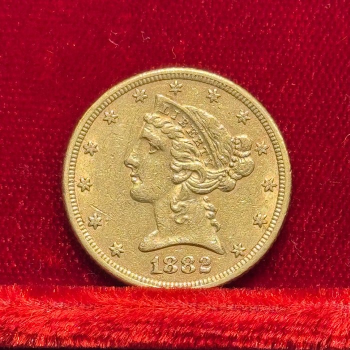 8,35 gr - Guld 900 - $5 1882 - Liberty - kontanter