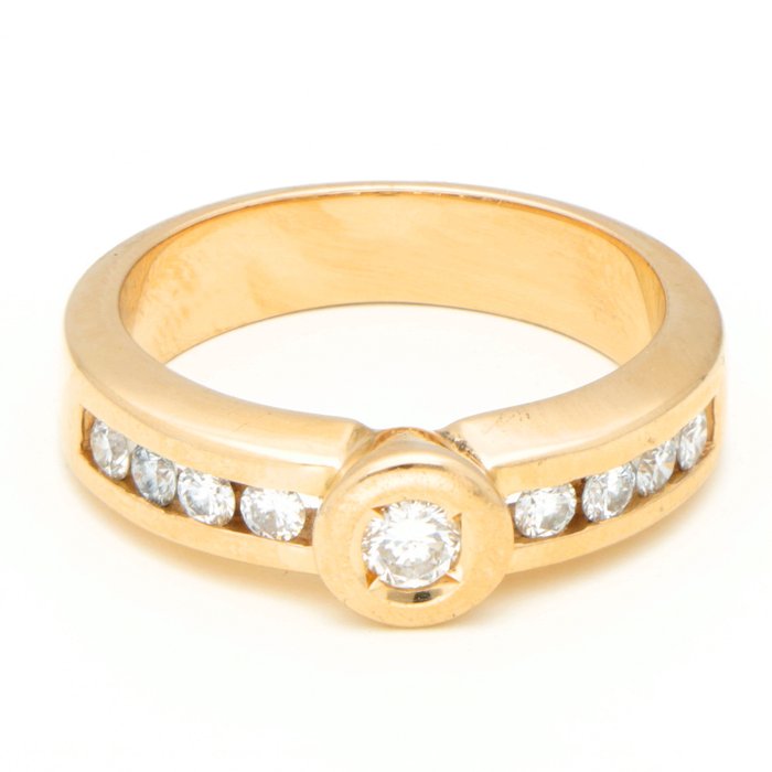 Ingen mindstepris - Ring - 14 karat Gulguld -  0.16ct. tw. Diamant (Natur)