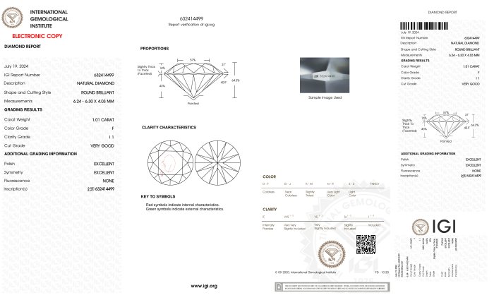 Ingen mindstepris - 1 pcs Diamant  (Natur)  - 101 ct - Rund - F - I1 - International Gemological Institute (IGI) - *VG EX*