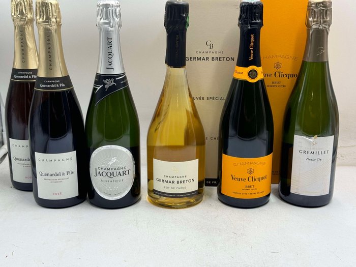 Germar Breton, Gremillet, Jacquart, Quenardel  Fils, Veuve Clicquot, Quenardel  Fils Rosé x2 + Germar Breton Fut de Chene + Veuve Clicquot + Gremillet Premier Cru + - Champagne Brut, Rosé - 6 Flasker (0,75 L)