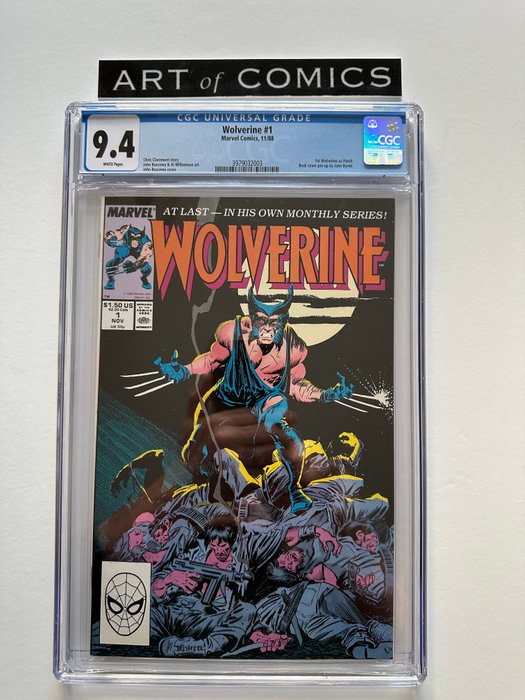 Wolverine #1 - 1st appearance Wolverine as Patch - 1st issue - CGC Graded 9.4 - Very High Grade!! - White Pages!! - 1 Graded comic - Første udgave - 1988