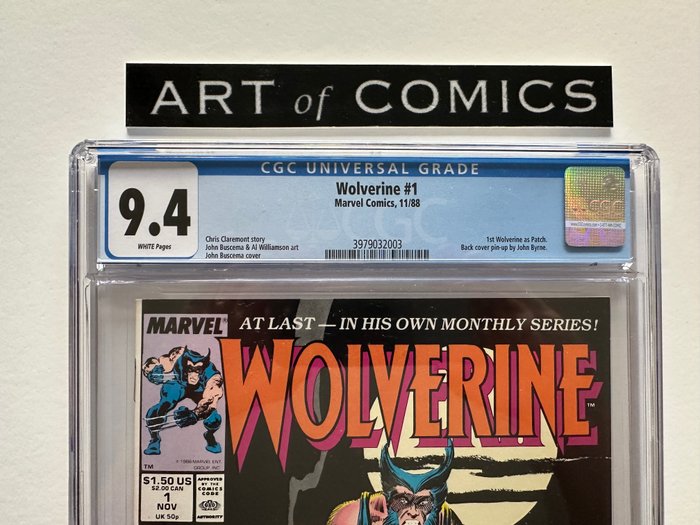 Wolverine #1 - 1st appearance Wolverine as Patch - 1st issue - CGC Graded 9.4 - Very High Grade!! - White Pages!! - 1 Graded comic - Første udgave - 1988