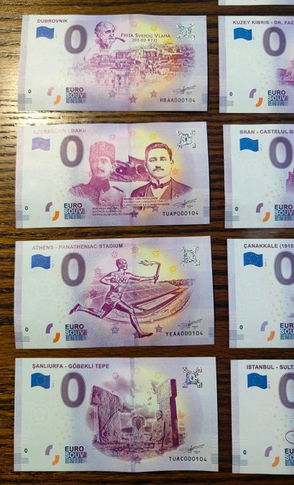 Europa. 0 Euro Banknote 2019 (13 stuks) - matching number 000104  (Ingen mindstepris)