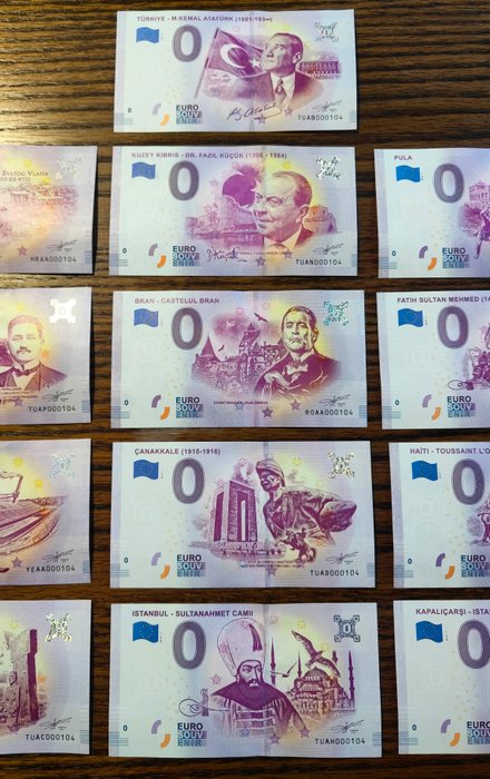 Europa. 0 Euro Banknote 2019 (13 stuks) - matching number 000104  (Ingen mindstepris)