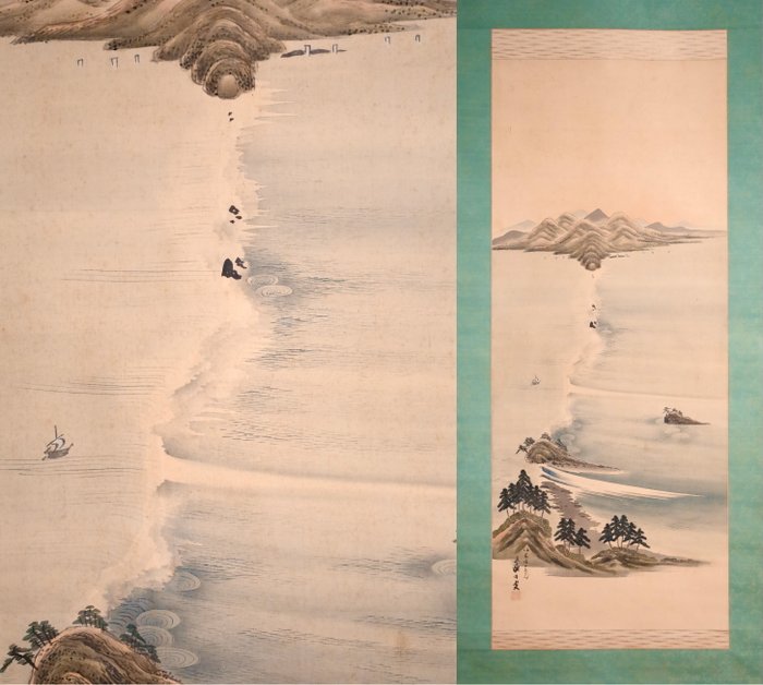 Japanese Seascape - Tokushima Naruto Whirlpools - Hanging Scroll Landscape - Takahara Gasshū 高原雅州 (1882-1939) - Japan  (Ingen mindstepris)