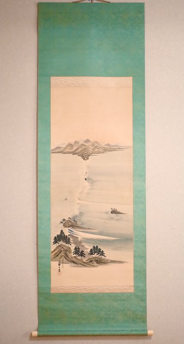 Japanese Seascape - Tokushima Naruto Whirlpools - Hanging Scroll Landscape - Takahara Gasshū 高原雅州 (1882-1939) - Japan  (Ingen mindstepris)