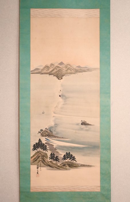 Japanese Seascape - Tokushima Naruto Whirlpools - Hanging Scroll Landscape - Takahara Gasshū 高原雅州 (1882-1939) - Japan  (Ingen mindstepris)