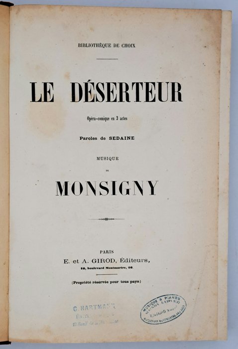 Monsigny / Mozart - Le Déserteur / L'oca del Cairo - 1867