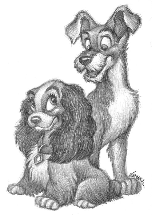 Joan Vizcarra - Lady and the Tramp - Original Pencil Drawing