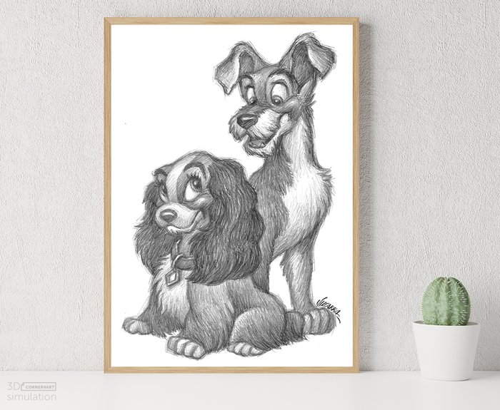 Joan Vizcarra - Lady and the Tramp - Original Pencil Drawing