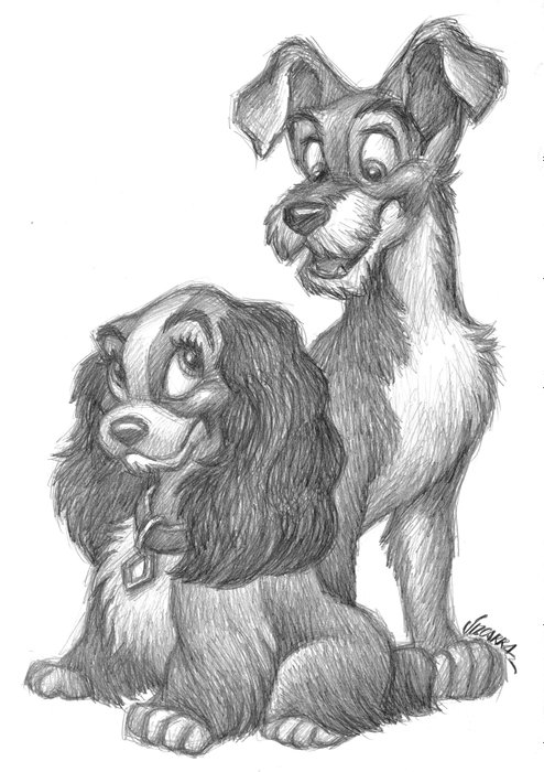 Joan Vizcarra - Lady and the Tramp - Original Pencil Drawing