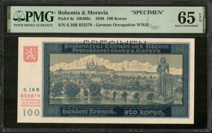 Tjekkiet, Bøhmen og Moravia. - 100 Korun - 1940 - Specimen - Pick 6s  (Ingen mindstepris)