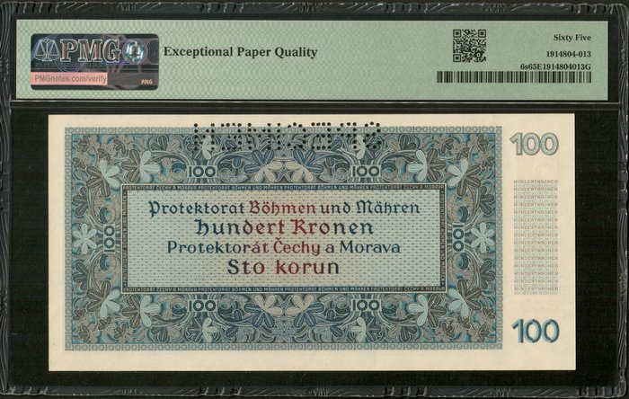 Tjekkiet, Bøhmen og Moravia. - 100 Korun - 1940 - Specimen - Pick 6s  (Ingen mindstepris)