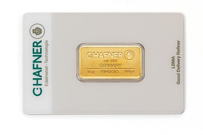 10 gram - Guld 999 - C. Hafner - Deutschland - Goldbarren im Blister CertiCard mit Zertifikat - Forseglet  Med certifikat