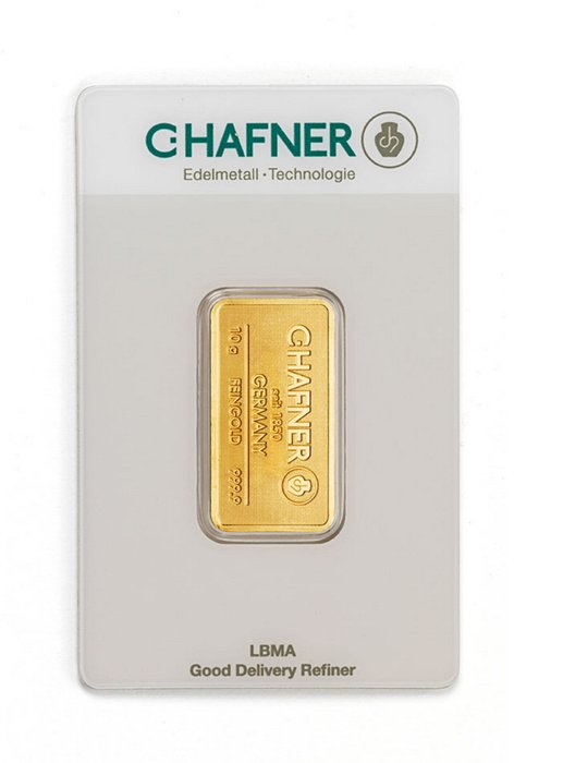 10 gram - Guld 999 - C. Hafner - Deutschland - Goldbarren im Blister CertiCard mit Zertifikat - Forseglet  Med certifikat