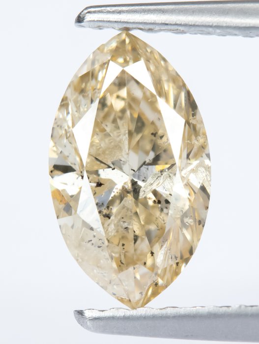 Ingen mindstepris - 1 pcs Diamant  (Naturfarvet)  - 0.95 ct - Marquise - Light Brunlig, Grålig Gul - I1 - Gem Report Antwerp (GRA)