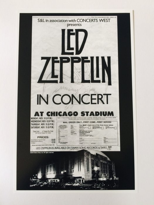 Led Zeppelin Original Ticket  Re-Print Concert Poster - Official (concert) ticket With Certificate - Concert ticket Genoptryk af plakat