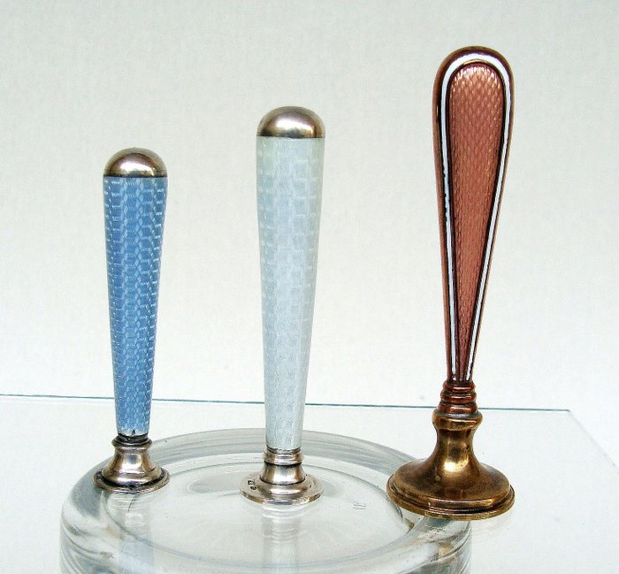 Guilloche Enamel Wax Seals - Skrivebordsæt - Sterling sølv