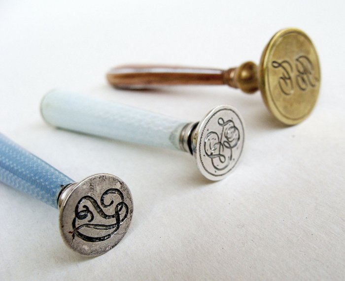 Guilloche Enamel Wax Seals - Skrivebordsæt - Sterling sølv